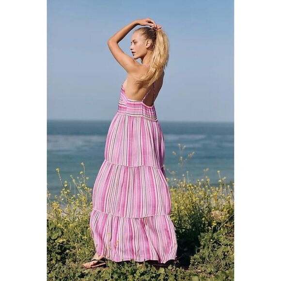 Anthropologie Striped Pink Maxi Dress Cover-Up - Picture 3 of 8
